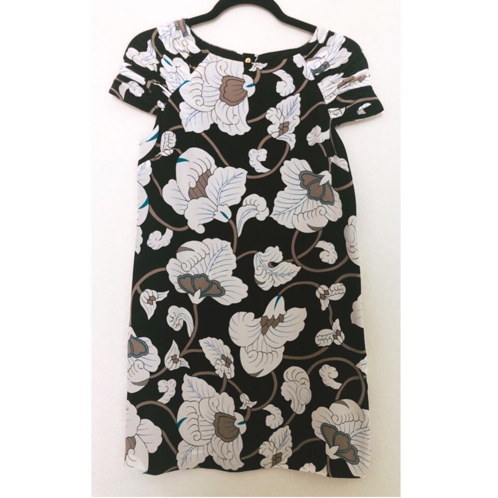 Tibi Dress, Floral, sz. 2, Black/White/Tan